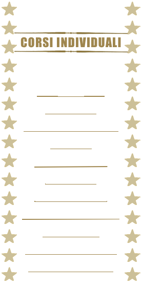 
￼
CORSI INDIVIDUALI
￼

PIANOFORTE CLASSICO 
MODERNO
JAZZ
￼

CHITARRA
￼

BASSO ELETTRICO
￼

VIOLINO
￼

VIOLONCELLO
￼

BATTERIA
￼

FISARMONICA
￼

FLAUTO TRAVERSO
￼

SAXOFONO
￼

CANTO MODERNO
￼

 MUSICOTERAPIA ￼