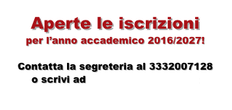 Aperte le iscrizioni 
per l’anno accademico 2016/2027!

Contatta la segreteria al 3332007128
o scrivi ad info@silenceschool.it